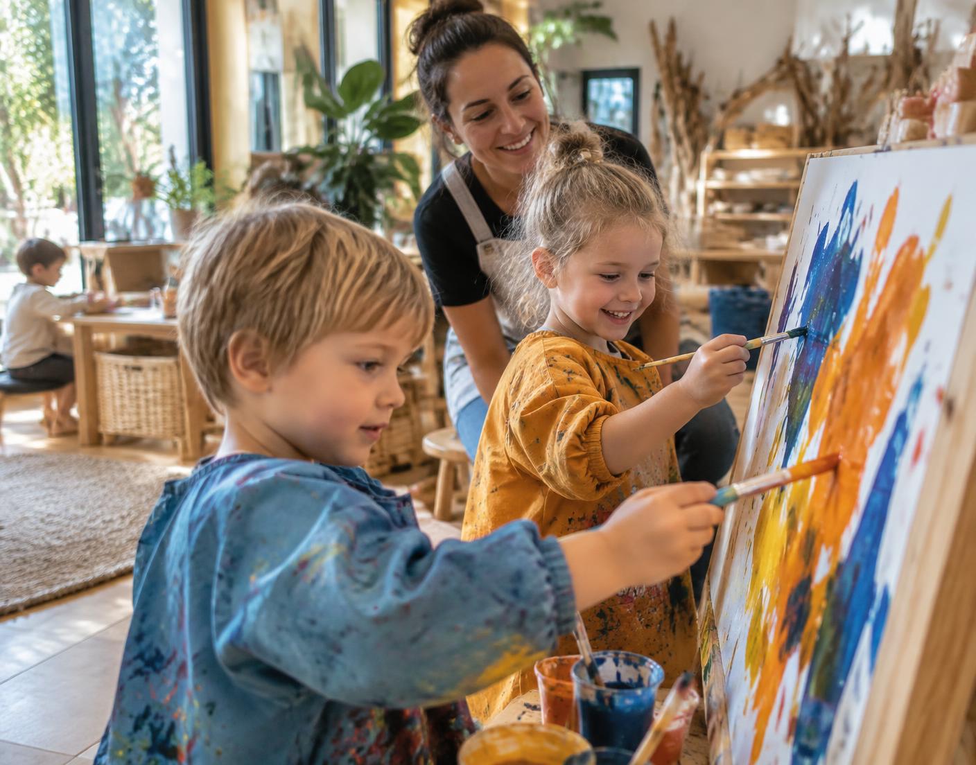 Children enjoying a creative painting activity