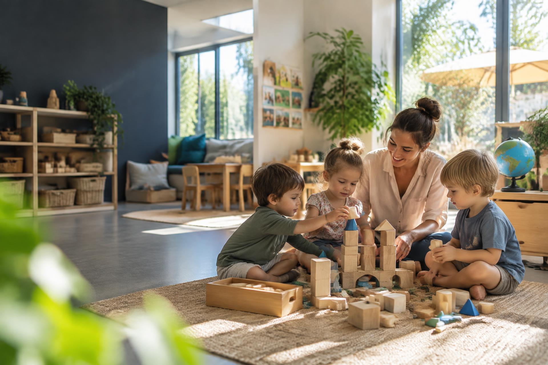 Children building together with an early childhood educator